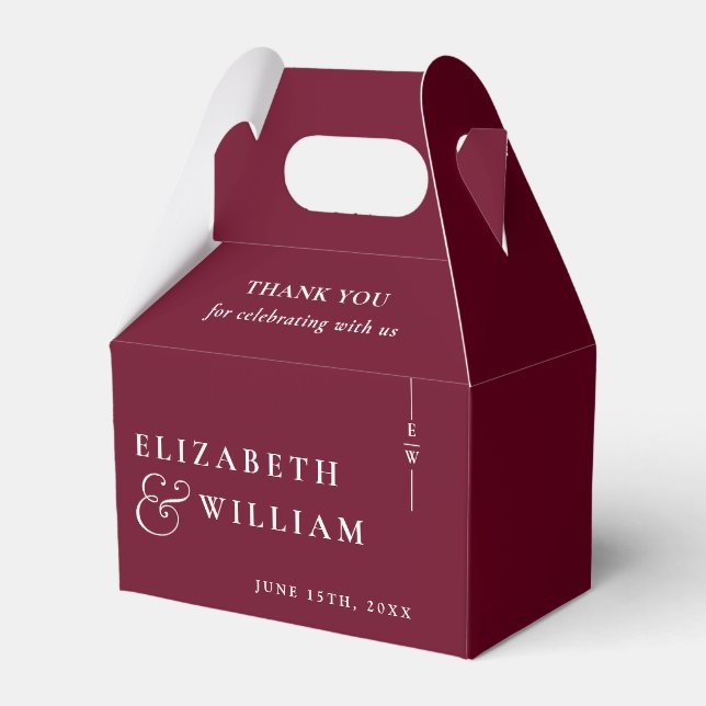 Burgundy Modern Monogram Wedding Thank You  Favour Box (Front Side)