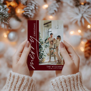 Burgundy Modern Photo Christmas Holiday Card