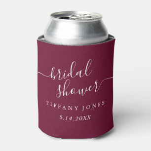 Burgundy Modern Script Bridal Shower Can Cooler