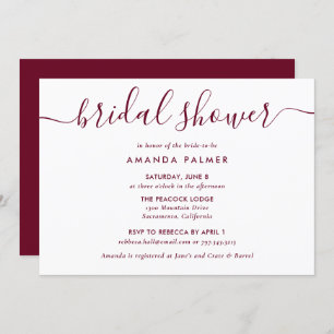 Burgundy Modern Script Bridal Shower Invitation