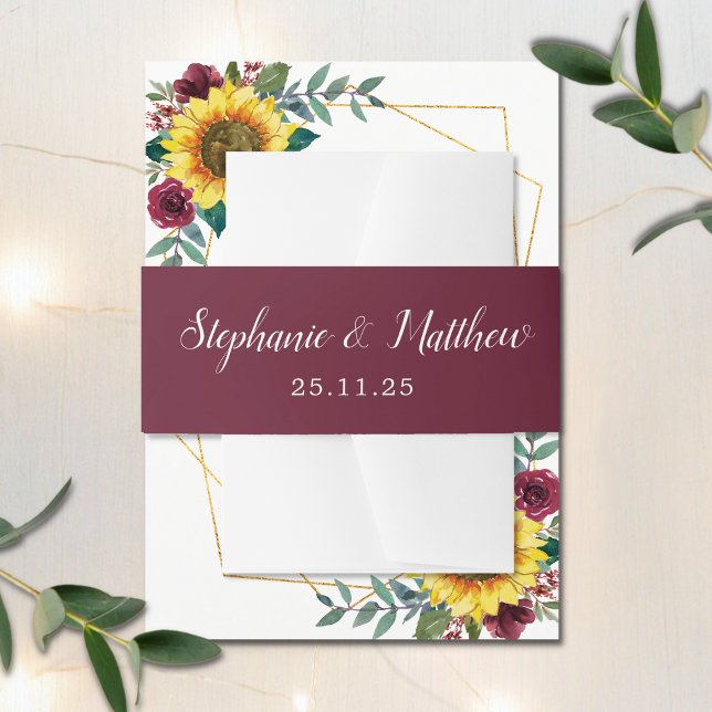 Burgundy Modern Script Typography Wedding Invitation Belly Band (Creator Uploaded)