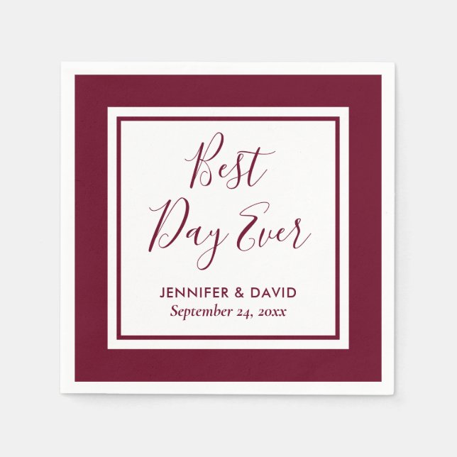 Burgundy Modern Script Wedding Napkin (Front)