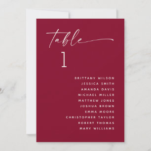 Burgundy Modern Script Wedding Table Seating Chart Invitation