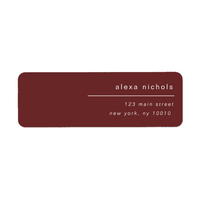 Burgundy Modern Simple Return Address Label (Front)