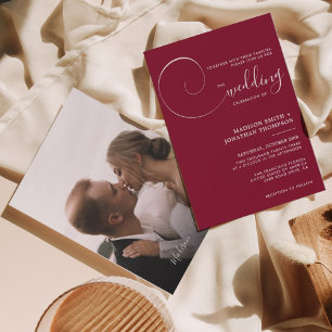 Burgundy Modern Simple Script Wedding Invitation