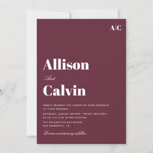 burgundy modern text wedding invitation