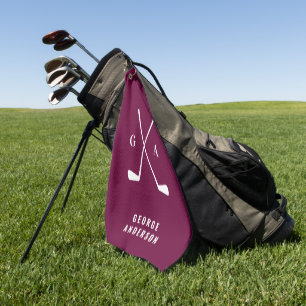 Burgundy modern typography initial monogram golf towel