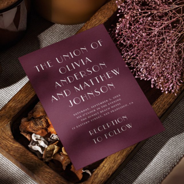 Burgundy modern typography minimalist wedding invitation (Creator Uploaded)