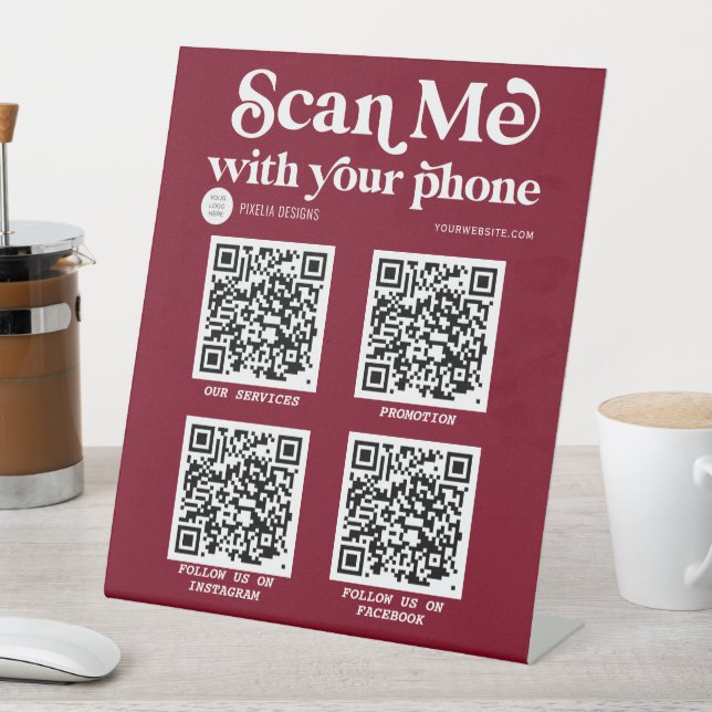 Burgundy modern typography QR code scannable  Pedestal Sign (In SItu)