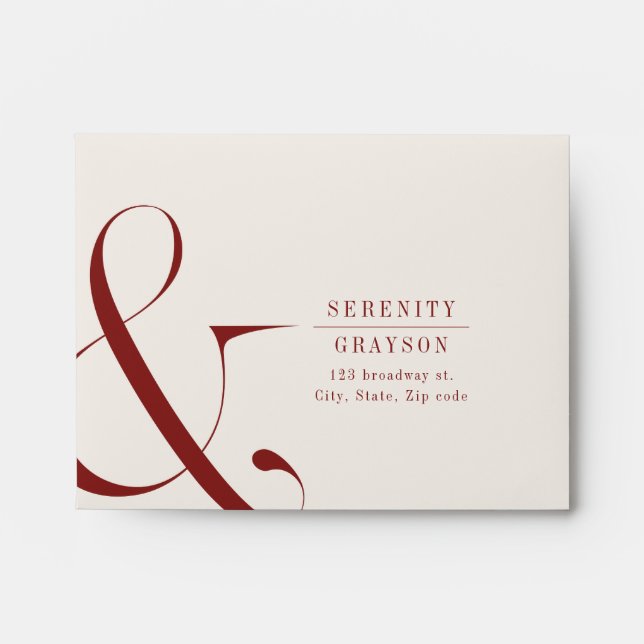 Burgundy modern typography & wedding RSVP Envelope (Front)