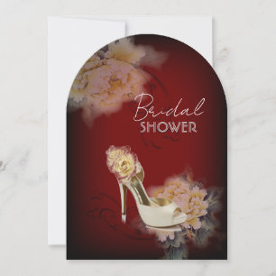 burgundy modern vintage peony floral bridal shower invitation