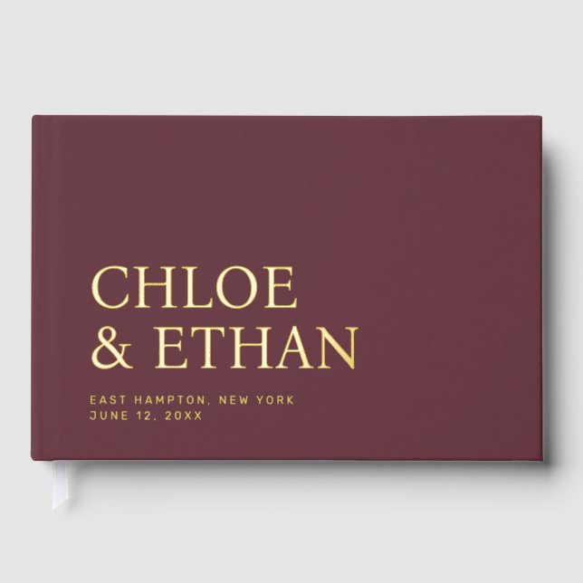 Burgundy Modern Wedding Foil Guest Book (Front)