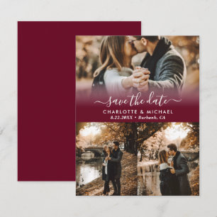 Burgundy Modern Wedding Photo Save The Date Cards
