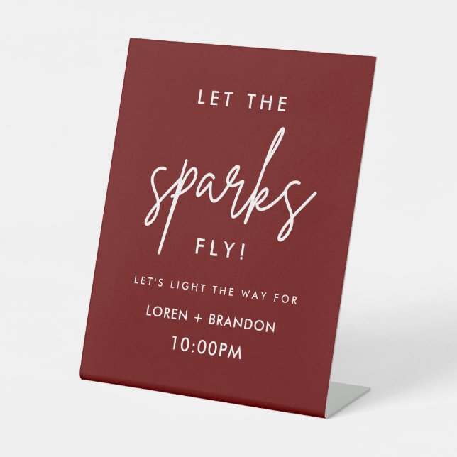 Burgundy Modern Wedding Sparkler Send Off Pedestal Sign (Front)