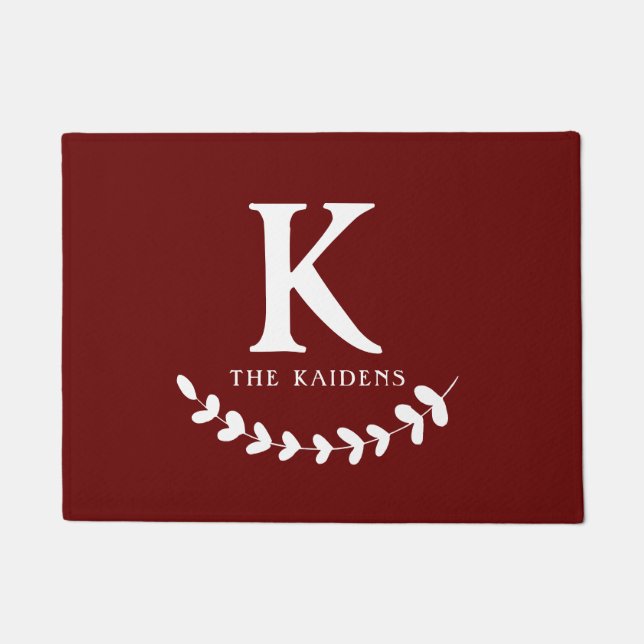 Burgundy Monogram Initial Letter Family Last Name Doormat (Front)