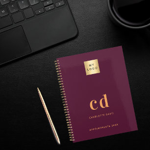 Burgundy monogram initials logo business 2025 planner