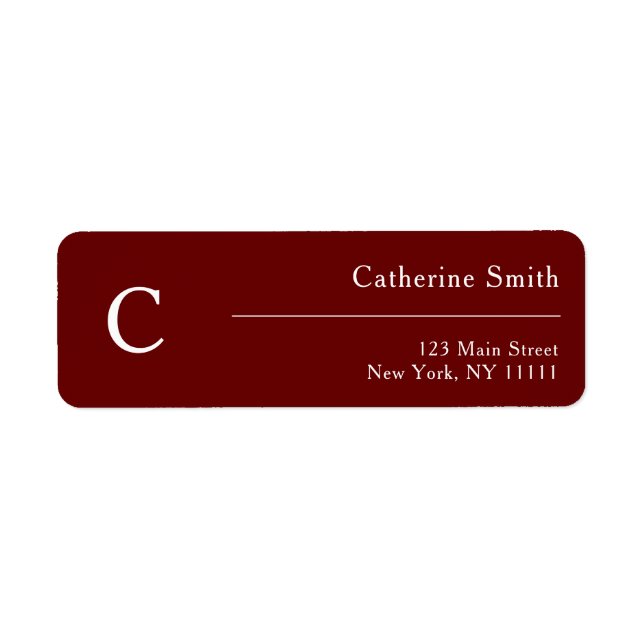Burgundy Monogram Modern Return Address Label (Front)