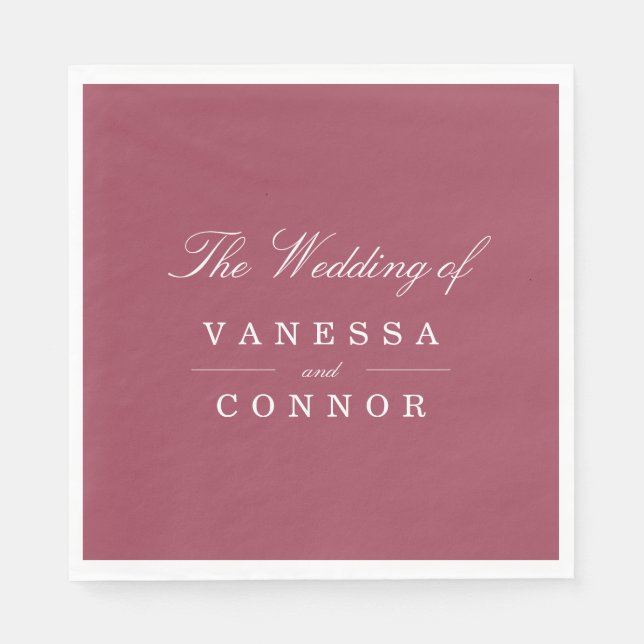 Burgundy Monogram names wedding Napkin (Front)
