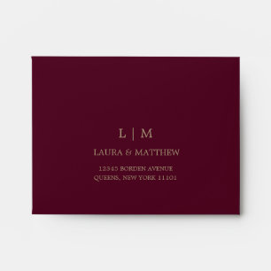 Burgundy Monogram Return Address Wedding Envelope
