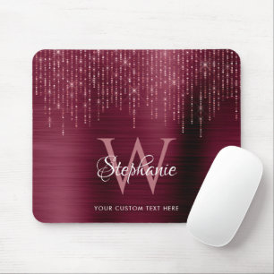 Burgundy Monogram Rose Gold Sparkle Mouse Mat