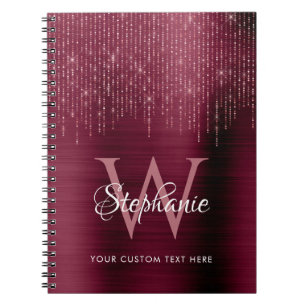 Burgundy Monogram Rose Gold Sparkle Notebook