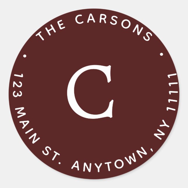 Burgundy Monogram Round Return Address Label (Front)