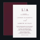 Burgundy Monogram Simple Minimalist Wedding Invitation<br><div class="desc">Beautiful,  elegant and simple,  burgundy minimalist wedding invitation. Fully customisable with monogram/initials,  names,  dates,  location and colours to match your wedding theme.</div>