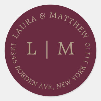 Burgundy Monogram Wedding Classic Round Sticker