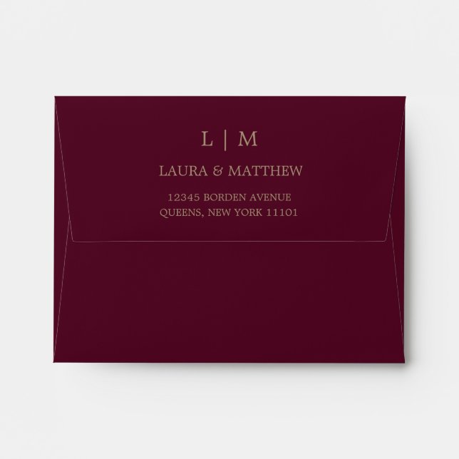 Burgundy Monogram Wedding Invitation Envelope (Back (Top Flap))