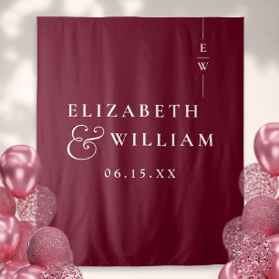 Burgundy Monogram Wedding Photo Backdrop Tapestry