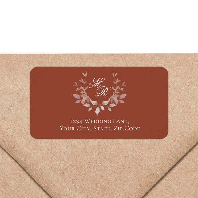 Burgundy Monogram Wedding Return Address Label (Elevate your wedding mail with classic burgundy monogram return labels.)