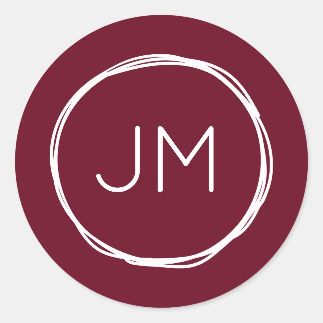 Burgundy Monogram Wedding Stickers (Front)