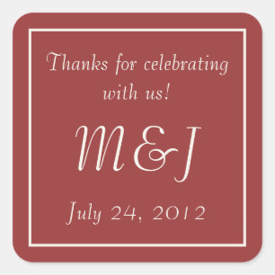 Burgundy Monogrammed Wedding Favour Label Stickers