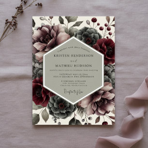 Burgundy Moody Bloom Wedding Invitation