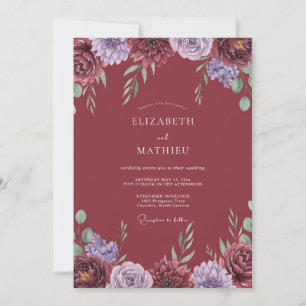 Burgundy Moody Floral Arch Wedding Invitation