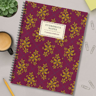 Burgundy Moody Floral Boho Chic Student Custom Notebook