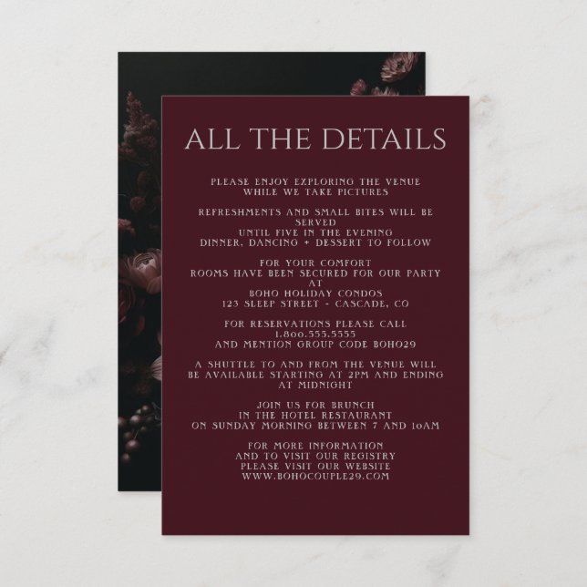 Burgundy Moody Floral Enclosure Card (Front/Back)