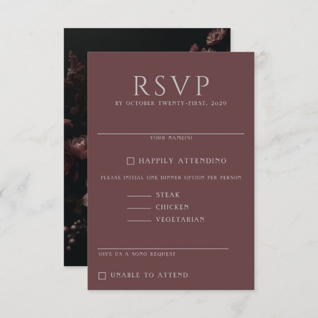 Burgundy Moody Floral RSVP Card (Front/Back)