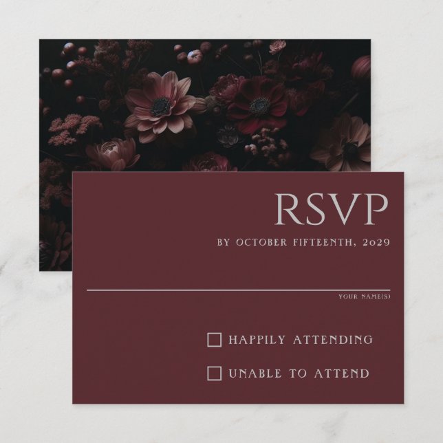 Burgundy Moody Floral RSVP Card (Front/Back)