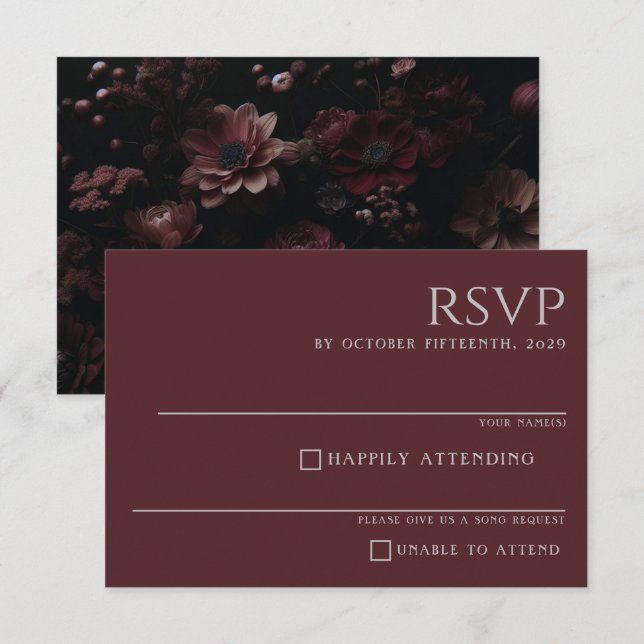 Burgundy Moody Floral RSVP Card (Front/Back)