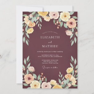 Burgundy Moody Vintage Wedding Invitation