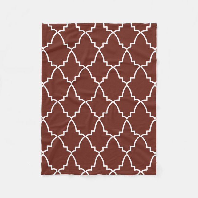 Burgundy Moroccan Lattice Pattern Fleece Blanket (Front)