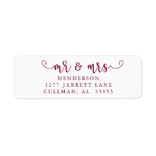 Burgundy Mr & Mrs Return Address Label