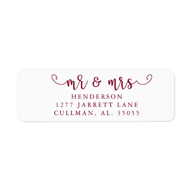 Burgundy | Mr & Mrs Return Address Label (Front)