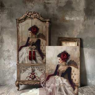 Burgundy Muse, Elegant Portrait & Floral Tissue Paper