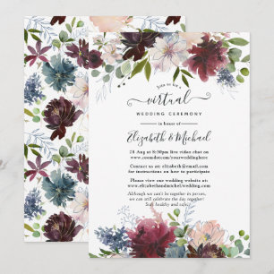 Burgundy, Navy and Blush Floral Virtual Wedding Invitation