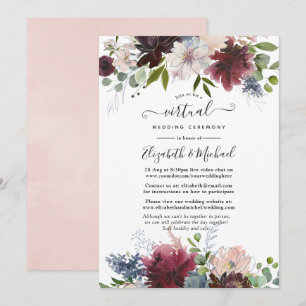 Burgundy, Navy and Blush Floral Virtual Wedding Invitation
