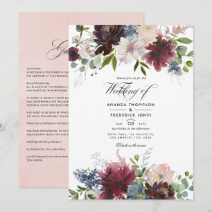 Burgundy, Navy and Blush Floral Wedding Invitation