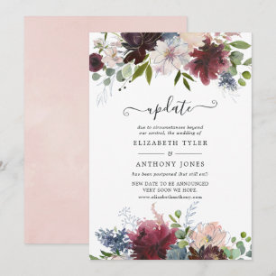 Burgundy, Navy and Blush Floral Wedding Update Invitation