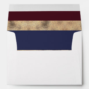 Burgundy Navy and Gold Stripes Modern Wedding Envelope